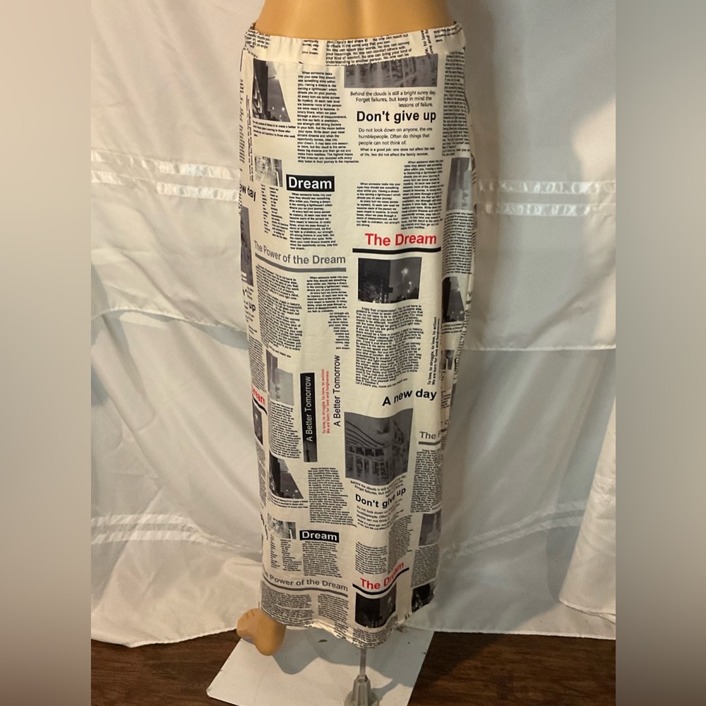 Newspaper Print Maxi Skirt. Large